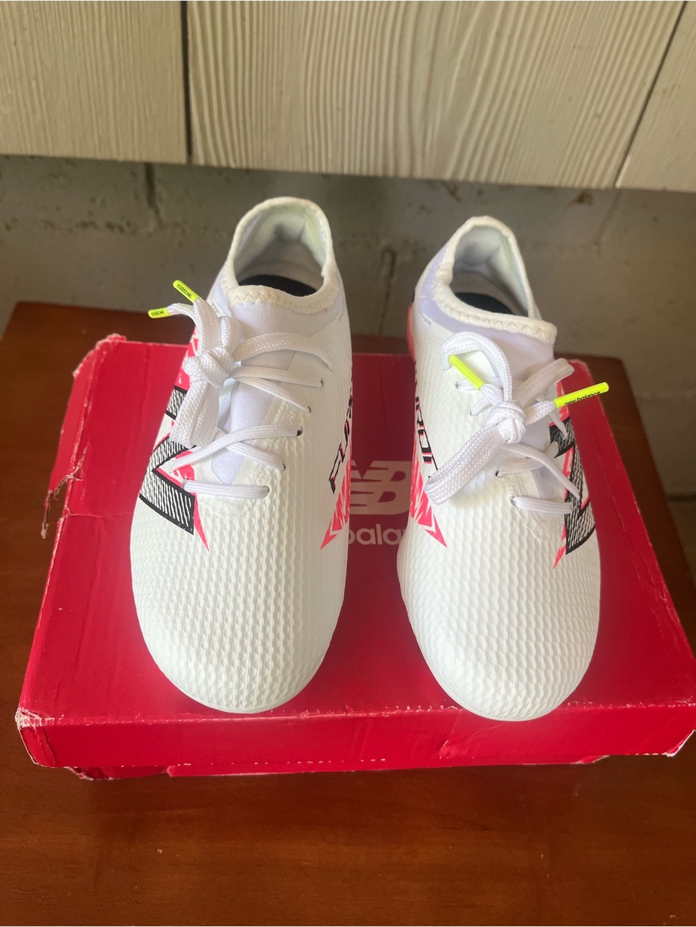 New Balance Kids White Sneakers with Pink and Neon Yellow Accents